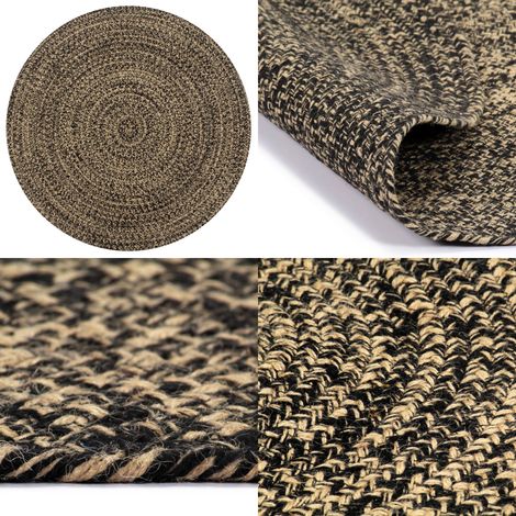 Teppich Handgefertigt Jute Schwarz und Natur 90 cm - Naturfaser Teppich - Jute Teppich - Gewebter Teppich - Wohnzimmer Teppich - Schlafzimmer Teppich - Home & Living (1/5)