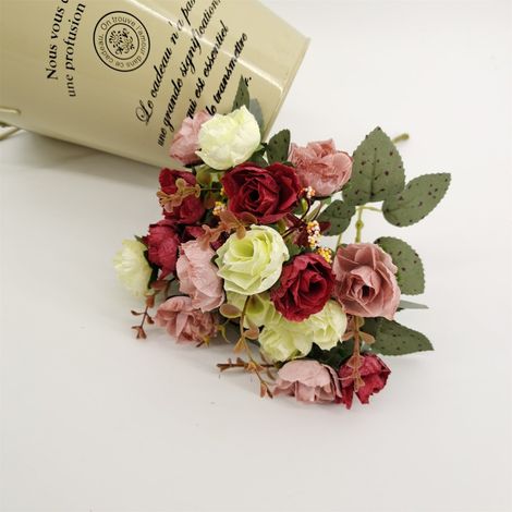 Roses Artificielles - Bouquet de 21 Roses - Décoration Extérieure et Intérieure - Pour Balcons, Rampes, Mariages, Décor Maison - 30 cm (1/3)