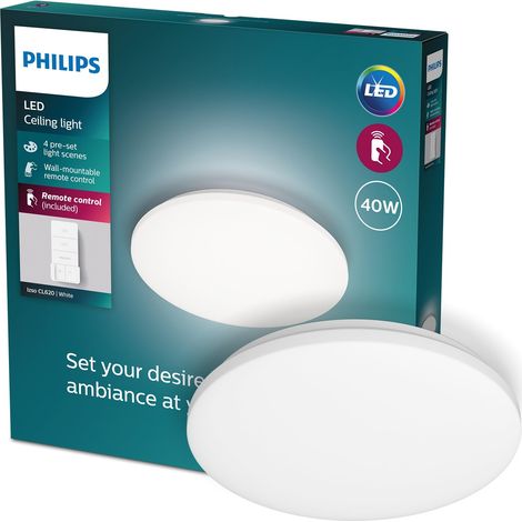 PHILIPS LED Izso, Plafoniera Rotonda + telecomando, Luce Bianca da Calda a Fredda, Dimmer a Fasi, 40W, Bianco (1/5)