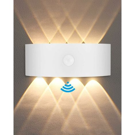 Applique Murale Exterieur, Lampe Detecteur de Mouvement Interieur 8W, Applique Murale Chambre 3000K Blanc Chaud, Imperméable IP65, Balcon, Escaliers, Salon Disponible - Blanc (1/4)
