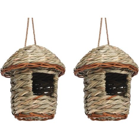 Casetta per uccelli sospesa in 2 pezzi, nido intrecciato, sito di nidificazione, accessorio da giardino, intrecciata in erba e rattan, 12 x 8 x 15 cm, da appendere in giardino. (1/5)