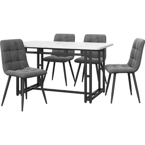 Ensemble table de salle à manger 120x70 cm avec 4 chaises en velours gris foncé et structure métallique noire (1/5)