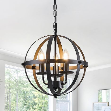 Suspension Globe Noir Industriel 3 Lumières E14 (1/5)