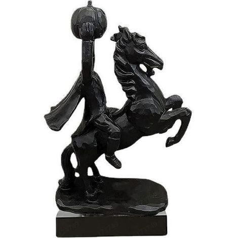 Statue Chevalier Sans Tête - Sculpture Horror En Résine Noire Avec Citrouille - Décoration Bureau Étagère Intérieure - Halloween Noël - 1 Pièce (1/3)