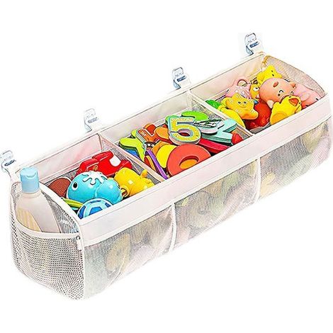 Sac de rangement pour jouets de bain à 3 compartiments, 66 x 15 x 19 cm, grande capacité, large ouverture, porte-jouets (1/5)