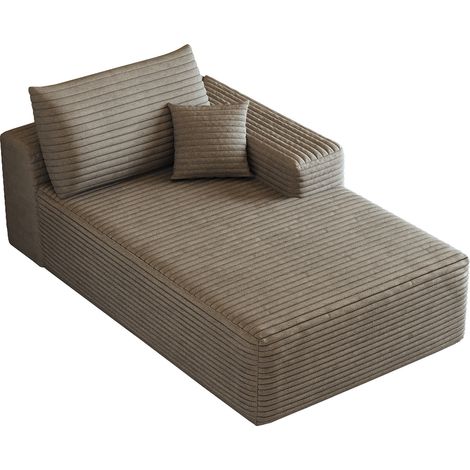 Canapé méridienne droite camel en velours côtelé 1 place 175x95x83cm (1/5)