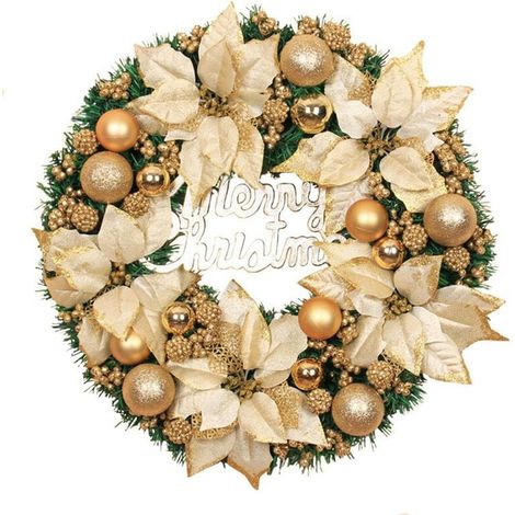 Couronne de Noël Suspendue Porte Entrée Décoration Guirlande Dorée Hôtel Centre Commercial 30cm
