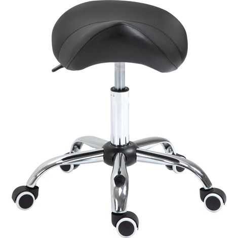 Homcom – Tabouret de bar ergonomique pivotant 360° – Hauteur réglable 49-61 cm – Revêtement synthétique noir – Charge max 120 kg
