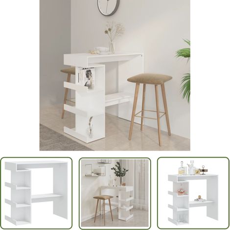 The Living Store Bartisch mit Regal Weiß 100x50x101,5 cm Holzwerkstoff - Esstisch - Bartisch - Bistrotisch - Stehtisch - Kücheninsel (1/5)