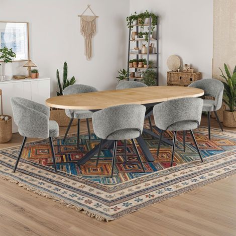 Table extensible 180-240 cm + 6 chaises tissu bouclette gris - VENTER