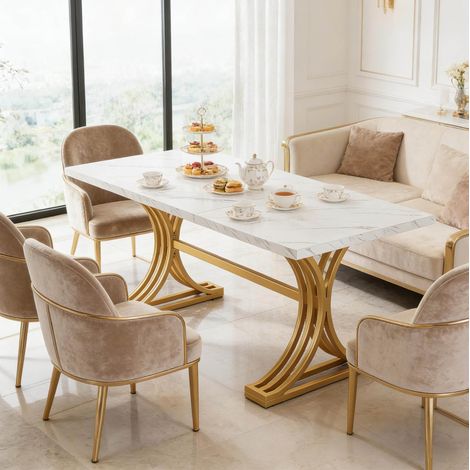 Tavolo pranzo 160x80 in finto marmo e metallo OKMYHOME (1/5)