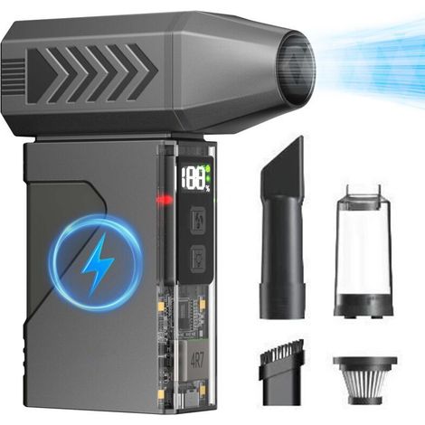 Nettoyeur et Souffleur Multifonction — 180 000 tr/min, 10 000 mAh, LED et Power Bank — Avec Accessoires pour Nettoyer la Voiture, la Maison et l’Extérieur