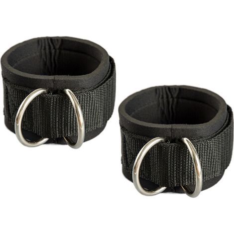 par de correas para tobillos para máquinas de poleas con rebotes - Negro + Plata, entrenamiento de glúteos, ejercicios para la parte inferior del cuerpo - Correas ajustables para las piernas con acolc (1/5)