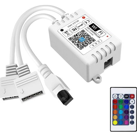 Contrôleur Ruban LED WiFi RGB intelligent LED DC12-24V avec télécommande IR 24 touches pour Bandes 2835, 5050, 3528 Stripe(2 Ports) (1/5)