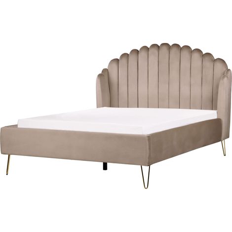 Bett mit Lattenrost Samtstoff AMBILLOU 140 x 200 cm Taupe