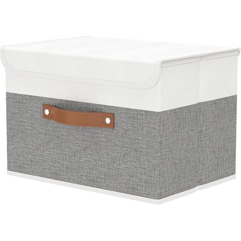 Boîte de Rangement, 45 x 30 x 30 cm Caisse Pliable avec Couvercles et Poignées, Vêtement Cube, Magazine pour, Chambre à Coucher (1 pièces, Gris/Blanche) (1/5)