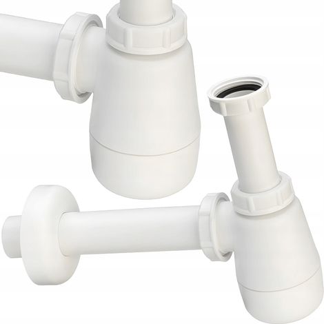 Sifone basso per lavabo/biberon. Mezzo sifone per lavabo, bianco, tubolare (1/5)