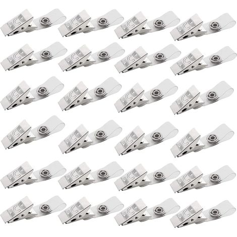 Clips de Badge en métal de 50 pièces, Clips de Badge en métal avec Sangles en PVC Transparent pour Cartes d'identité et Porte-Badges, étiquettes de nom, Badges de Travail