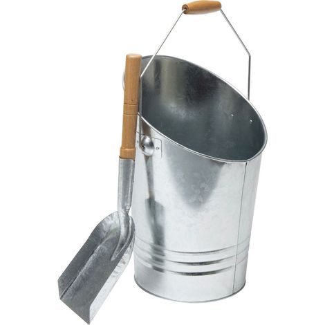 Werka Pro – Seau à cendres 7 L en acier galvanisé – Pelle en bois – Dimensions pelle: H. 45 cm x l. 11 cm – Compatible tous types de cheminées - SEAU 7 L ET