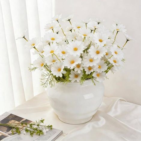 10 Tiges de Marguerites Artificielles Blanches, Bouquet Artificiel pour Décorations de Mariage, Centres M FLEUR-PLANTE ARTIFICIELLE (1/5)