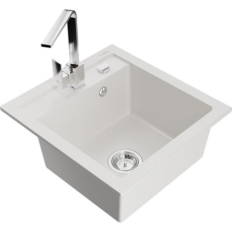 Mexen Vito lavello in granito 1-vasca con rubinetto cucina Rita, bianco - 6503-20-670300-00 (1/5)