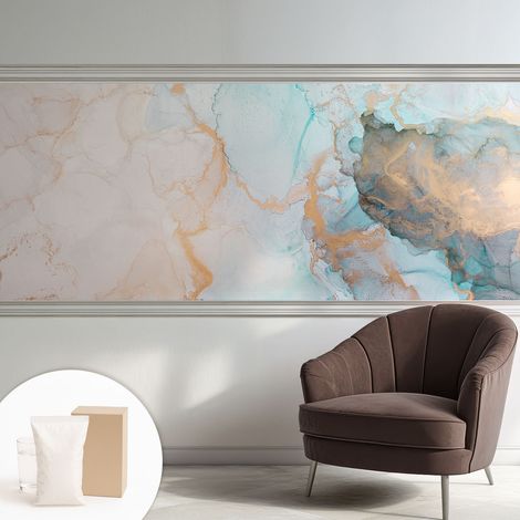 Papier peint décoratif avec colle pour salon, chambre à coucher et bureau – Design moderne et facile à poser Vagues aquarellées 250x104 cm (1/5)