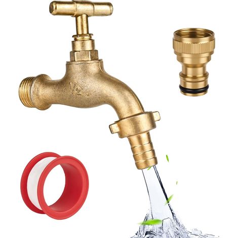 Robinet de jardin 1/2" en laiton résistant à la rouille et au gel, avec 1 raccord de tuyau avec 1 joint d'étanchéité à rouleau, robinet d'arrêt anti-goutte, robinet de vidange pour réservoir d'eau de (1/5)