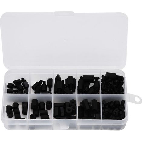 Kit de 180 vis et écrous en nylon noir M3 à six pans creux, assortiment de fixations à passage simple ou double (1/5)