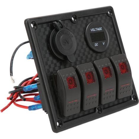 4-Positionen-5-Pin-Wippschalterpanel mit Voltmeter, zwei USB-Anschlüssen für 4,8-A-Schnellladung, universell für Auto, Wohnmobil, Boot, Rot (1/5)
