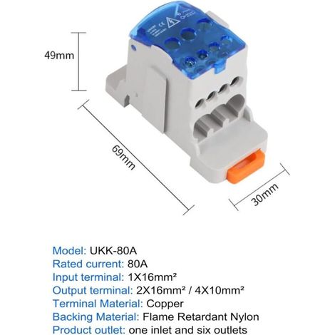 Boîte de Distribution Electrique 16mm² Bornier Connecteur de Fil Electrique Boîte de Distribution de Bornier de Rail DIN (1/4)