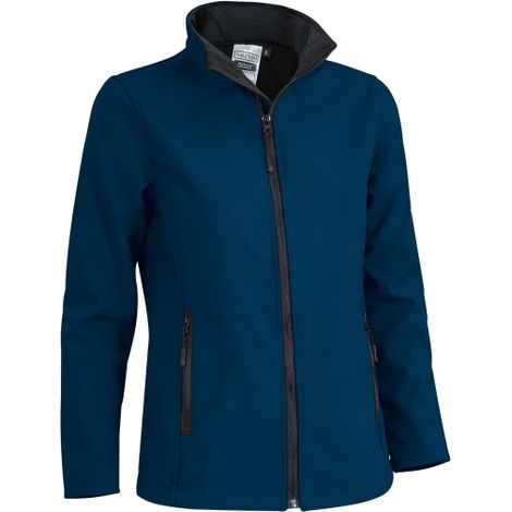 Chaqueta de mujer efecto cortavientos retención térmica, tejido softshell elástico VALENTO CECILE M Azul marino orión