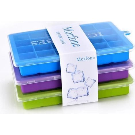 Bac à Glaçons, Lot de 3 Moule à Glaçons avec Couvercle, 24 Cubes Chaque Moule Bac à Glaçons en Silicone à Démoulage Facile,Sans BPA (1/4)