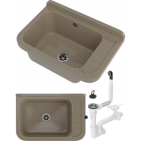 Évier utilitaire POLO en Granitan beige avec siphon – 508x338 mm (1/5)