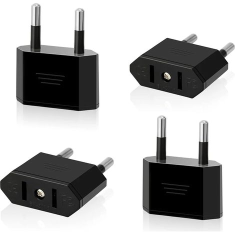 Lot de 4 Prises de Voyage US vers EU Prise USA vers 2 Broches Euro / Allemagne Prise Amérique / Canada / Mexique Prise de convertisseur Adaptateur pour appareils avec Alimentation US (Noir) (1/5)