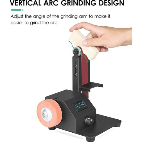 Mini vertical and horizontal belt sander 350W, electric sanding, polishing, grinding, small continuously variable speed control, with 10 belts, for wood, acrylic, metal (size (1/5)