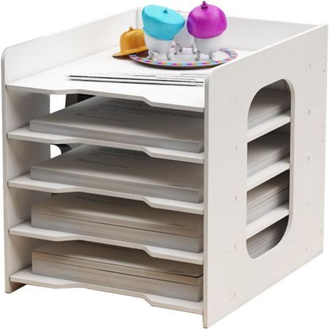 Multifonctionel Boîte de Rangement Bureau, Accessoire A4 Papier Documents Magazine Fournitures de Bureau (Rangement 5 niveaux) (1/3)