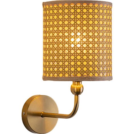 Moderna applique da parete in rattan in stile giapponese, illuminazione d'interni in stile country, collegamento elettrico fisso, luce calda