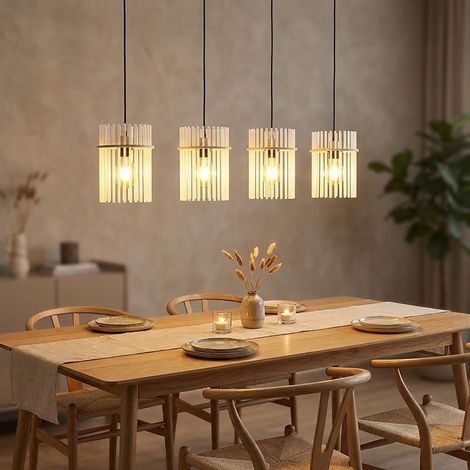 LED Hängeleuchte Pendellampe Esszimmerlampe Metall sandfarben Glas H 140 cm