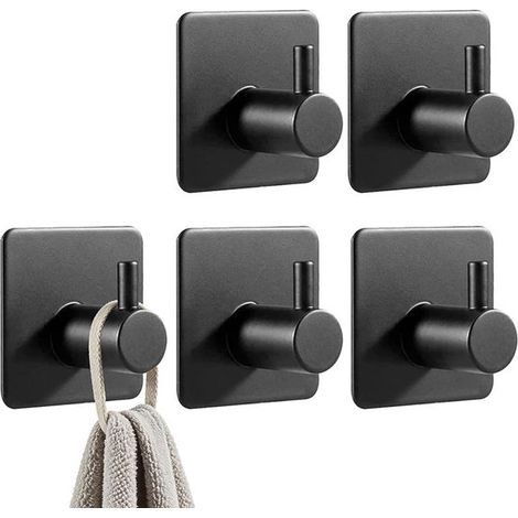 Selbstklebende Wandhaken Regale 10er-Set robuster schwarzer Edelstahl Ideal für Küchenhandtücher und Badezimmerregale auch hinter Türen Montage (1/5)