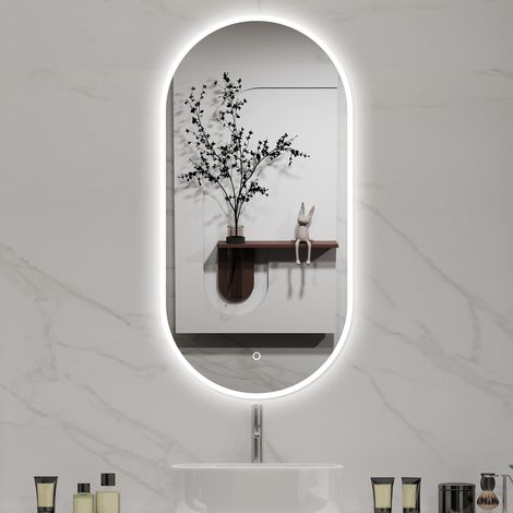 AICA Espejo LED 45x75cm,ovalado,iluminacíon regulable, antivaho, función de memoria, horizontal/vertical