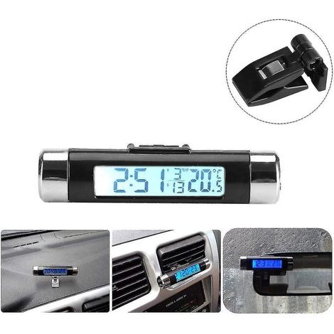 Digitales Kfz-Thermometer mit Clip (blaue Hintergrundbeleuchtung) - Digitale LED-Armaturenbrettuhr - Elektronische Lüftungsuhr - (1/5)