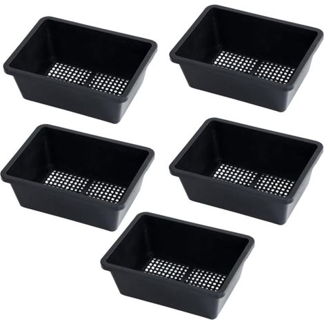 Plateau De Culture - 5 Pièces - Plastique - Perforé Et Ventilé - Pour Semis Et Jardinage - Noir (1/5)