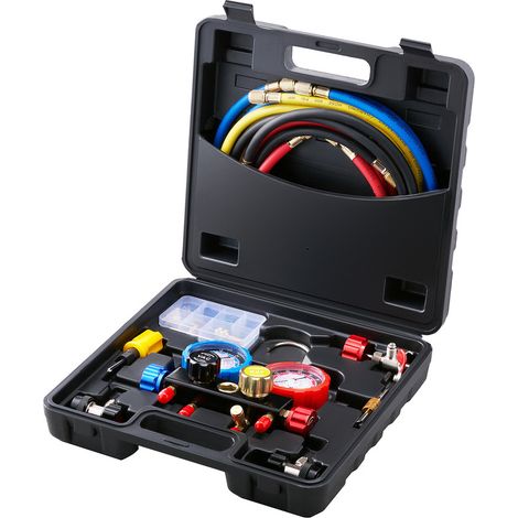 Ensemble de manomètres AC 4 voies – Collecteur de manomètres avec tuyaux de 5 pieds pour R134A, R22, R12, R410A, pour recharge et récupération de réfrigérant automobile (1/4)