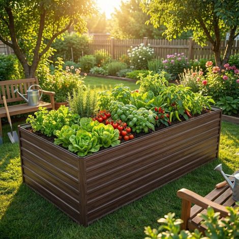 Carré potager métal effet bois 219 x 112 x 64 cm, bac surélevé fond ouvert (1/5)