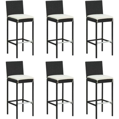Lot de 6 Tabourets de Bar en Résine Tressée Noire avec Coussin Rembourré (1/5)
