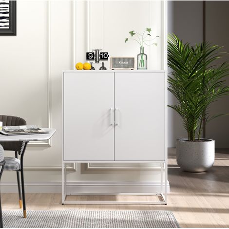 Metallsideboard 85x40x109 cm Weiß aus Stahl mit Magnettüren und Kippschutz (1/5)