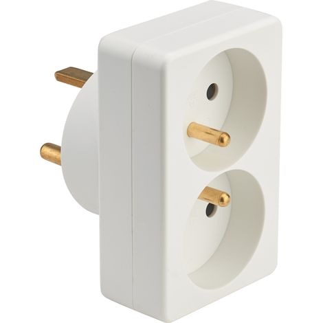 DEBFLEX - ADAPTATEUR ENTREE 2X2P+T 16A SORTIE 2P+T 20A 4400W BLANC - 714450