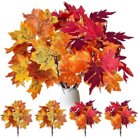 Künstliche Herbststrauß Ahorn Blätter Zweige Pflanzen Halloween-Deko (1/5)