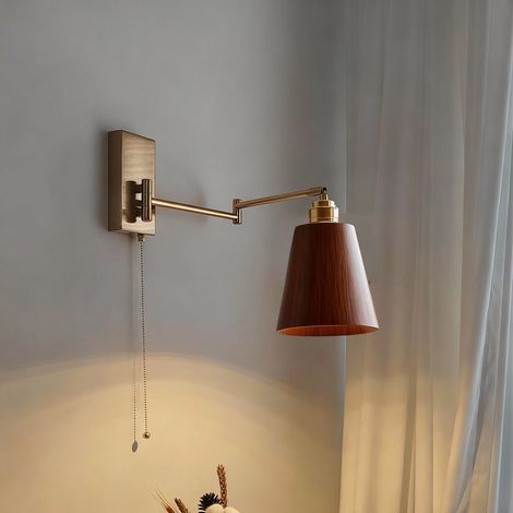 Applique murale MOORLE LED avec bras articulé, en noyer et fer forgé, idéale pour le salon ou la chambre. 110-240V. (1/5)