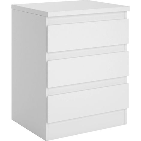 Idimex – Table de chevet blanc 3 tiroirs – Mélaminé facile d'entretien – Dimensions 58 x 45 x 38 cm – Design moderne (1/3)